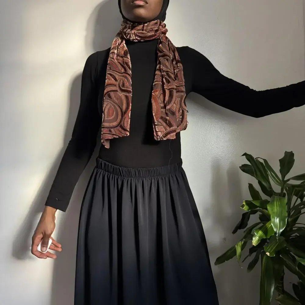 Vintage Banjara Silk Blend Burnout Velvet Scarf - Earthy Abstract Boho‎